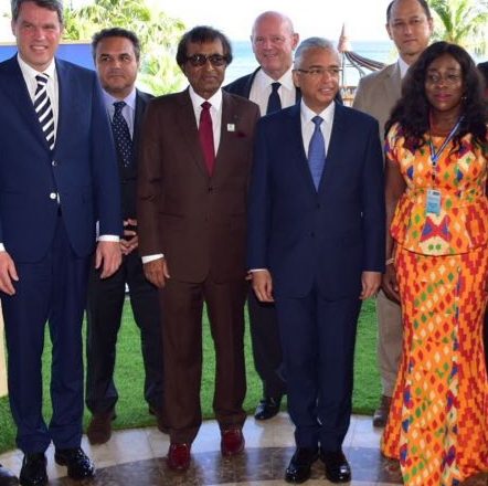 Photo Caption: Hon Pravind Jugnauth, Prime Minister of Mauritius, Hon Anil Gayan Minister of Tourism Mauritius, President Didier Robert of Reunion, Hon Catherine Abelema Afeku, Minister of Tourism of Ghana, Dr Dirk Glaesser of the UNWTO, Alain St.Ange, head of the Saint Ange Consultancy and former Minister of Tourism, Civil Aviation, Ports and Marine of the Seychelles & Minister Alain Wong of Mauritius