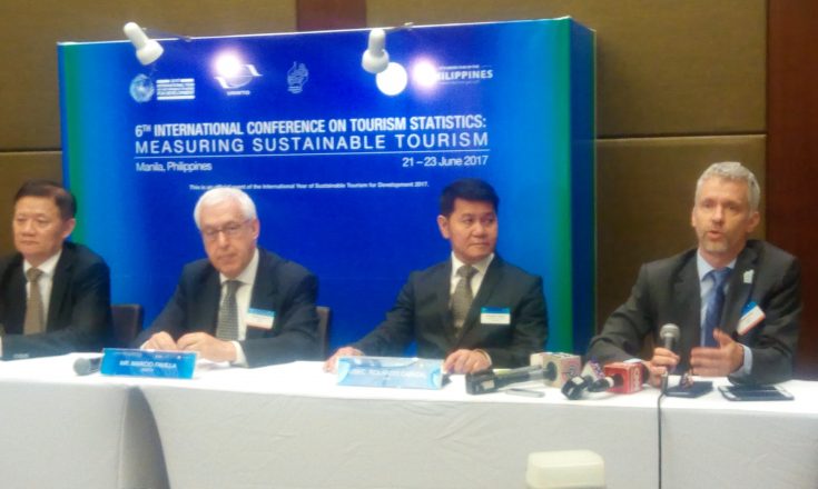 (L to R) Xu Jing, UNWTO Regional Director for the Asia-Pacific region; Marcio Favilla, Executive Director for Operational Programmes and Institutional Relations of the United Nations World Tourism Organization; Rolando Cañizal, Undersecretary for Administration and Special Concerns of the Philippine Department of Tourism; John Kesster, UNWTO Statitstician.