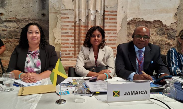 Tourism Minister, Hon. Edmund Bartlett (right) joins colleague Kerry Chambers, Senior Director of Policy and Monitoring and Johnelle Causwell Vice-Chair of the Charlotte International Cabinet for a photograph following the announcement that Jamaica was selected to Chair the Regional Commission for the Americas (CAM). The elections for the Chairmanship of CAM were held during the organization’s 64th Meeting in Guatemala on May 16, 2019.