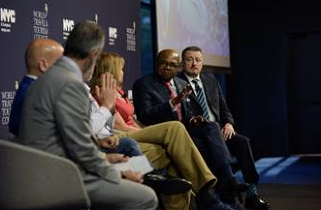 Minister of Tourism, Honorable Edmund Bartlett ((2nd R), speaking on the 2019 World Travel and Tourism Council Panel, “From Doing CSR to Being CSR,” on June 11, 2019 in New York City.